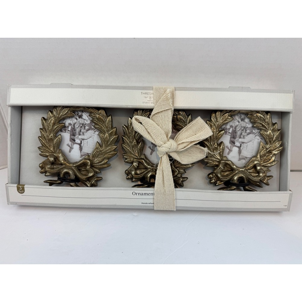Threshold Studio McGee Gold Wreath Photo Frame Ornaments 3pc‎ Set 065-15-9168